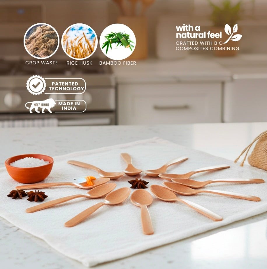 Eco-Friendly Wooden Spoons – Rice Husk & Bamboo Fiber (Pack Of 5)