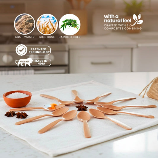 Eco-Friendly Wooden Spoons – Rice Husk & Bamboo Fiber (Pack Of 5)