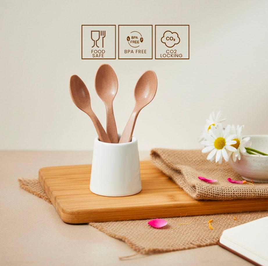 Eco-Friendly Wooden Spoons – Rice Husk & Bamboo Fiber (Pack Of 5)