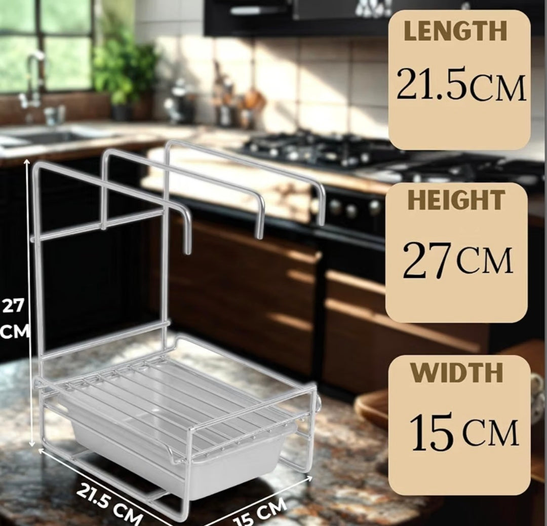 Stainless Steel Kitchen Sink Organizer Rack With Drain Tray & 4 Adhesive Stickers