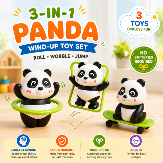 Panda Wind-Up Toy Set (3 Pieces)